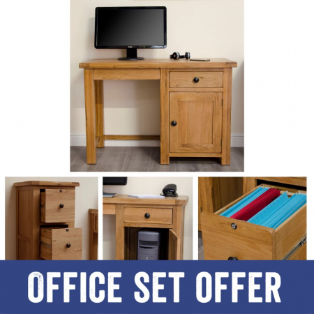 Rustic Solid Oak Small Desk and Three-Drawer Filing Cabinet
